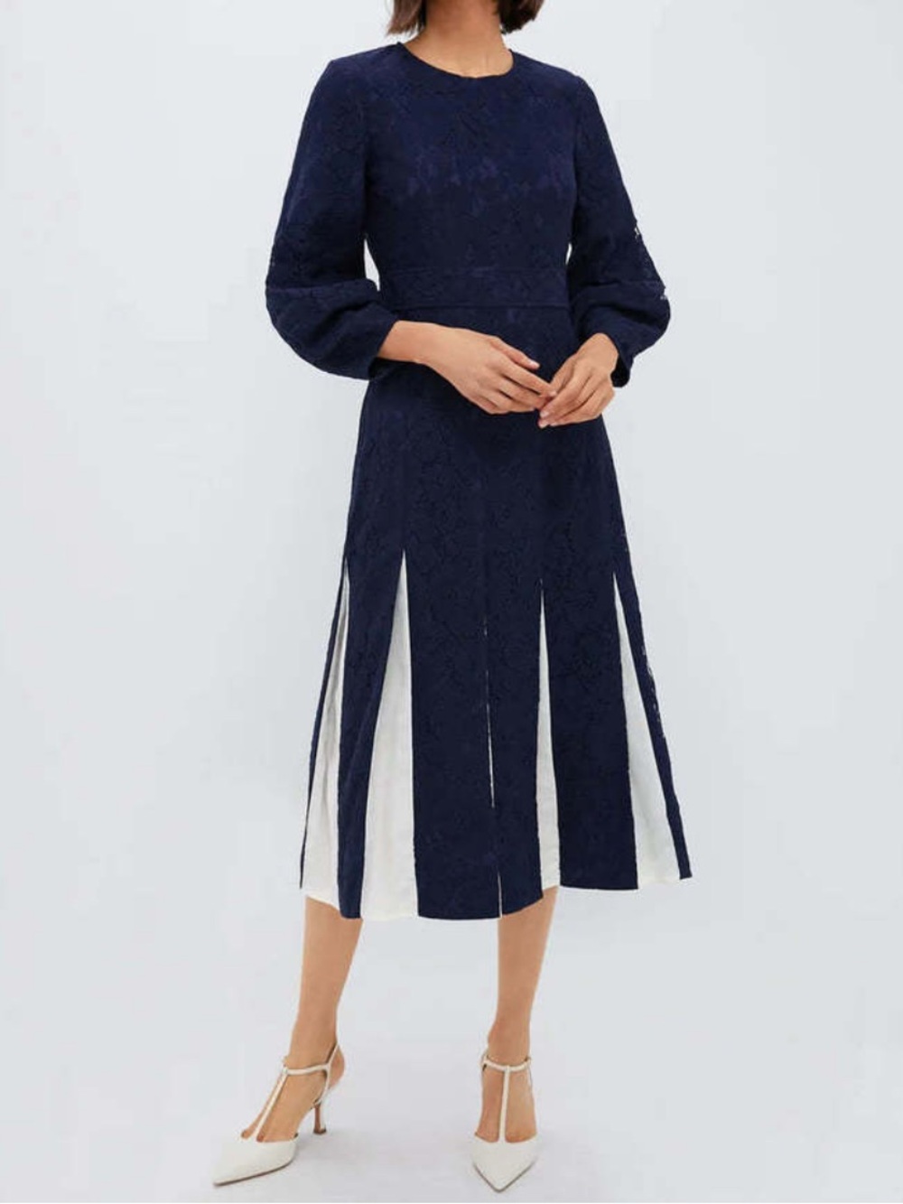 Tuckernuck Lace Cristiana Midi Dress Navy Pleated Medium Cocktail Party NWT